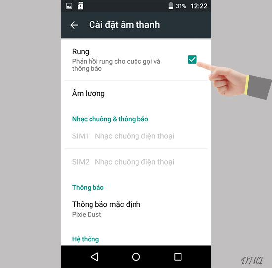 Chọn bật rung lên